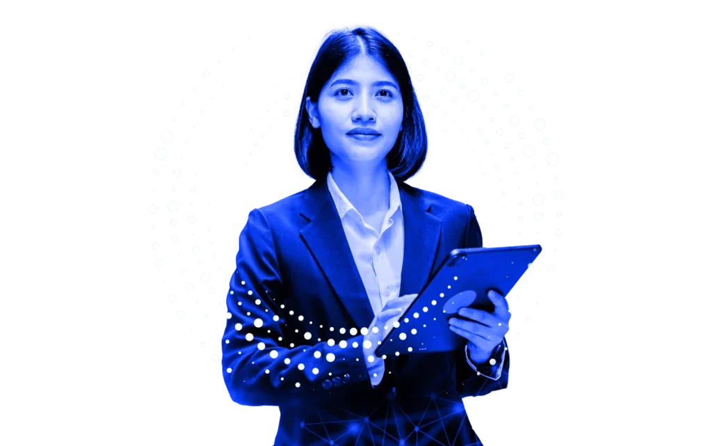 woman holding tablet